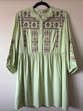 Beautiful Light Green Embroidered Tunic with Plum Accents